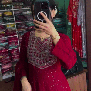 Red Sequin Embellished Kurta Palazzo Set