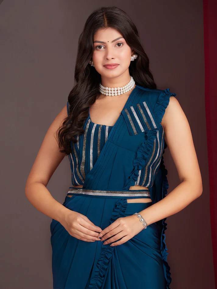 Ready-to-Wear Saree with Embroidered Sequence Designer Blouse