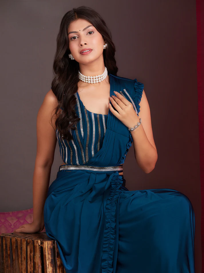 Ready-to-Wear Saree with Embroidered Sequence Designer Blouse - Image 5