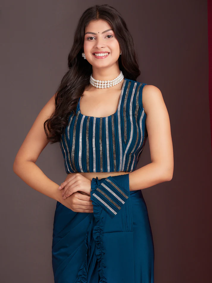 Ready-to-Wear Saree with Embroidered Sequence Designer Blouse - Image 4