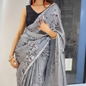 Excellent Grey Colour Faux Georgette with Digital Print Party Wear Saree – Effortless Elegance & Contemporary Glam