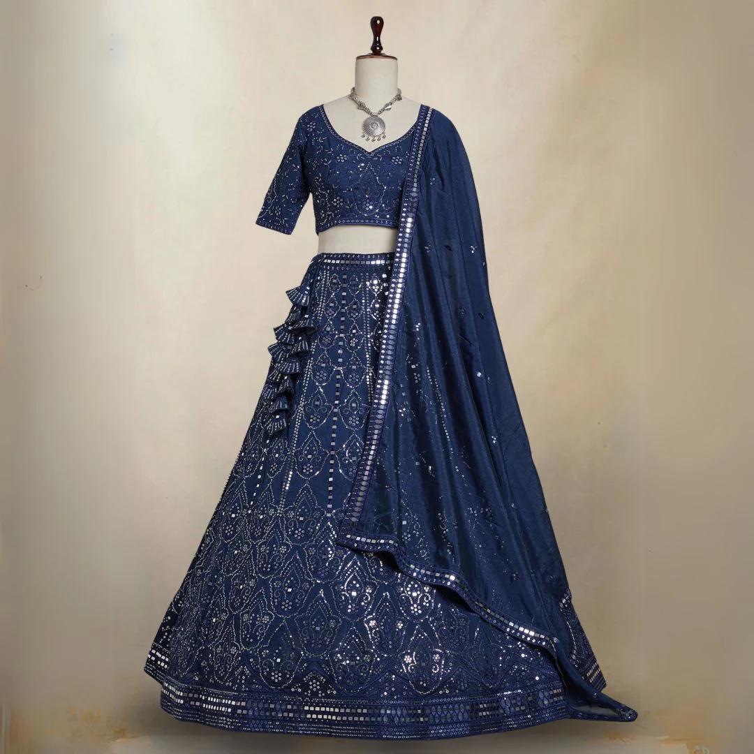 Blue Color Sequence Embroidery Lehenga Choli for Wedding Function – Elegance in Every Stitch