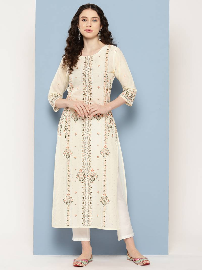 Off White Floral Printed Kurta – Effortless Elegance in Soft Florals - Image 3