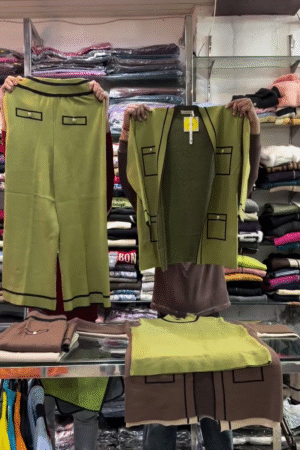 Olive & Brown Contrast Trim Full Sleeve Knit Co‑ord Set with Longline Cardigan 💚🤎