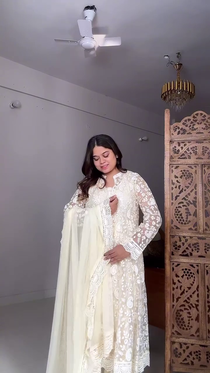 Ivory Whisper Lace π€ White Embroidered Anarkali Set with Sheer Dupatta & Ornate Detailing β Chandni Elegance Edition πποΈ" - Image 3