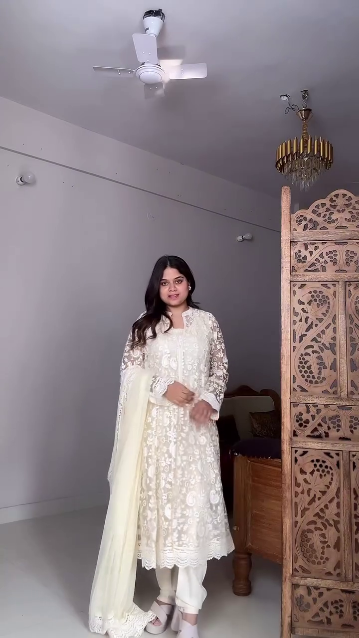 Ivory Whisper Lace π€ White Embroidered Anarkali Set with Sheer Dupatta & Ornate Detailing β Chandni Elegance Edition πποΈ"