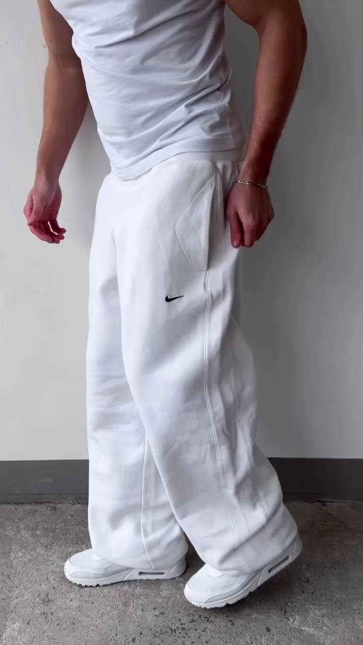 Off‑White Relaxed Wide‑Leg Track Pants with Elastic Waist and Black Side Piping for Athleisure & Lounge Wear” 🤍 - Image 5