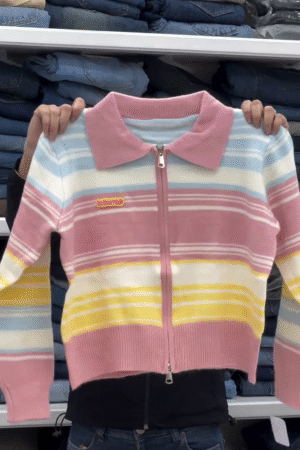✨Trendy Striped Cute Colorful Girls Winter Zip Cardigan Sweater With Soft Cozy Fabric✨