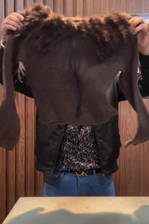 Cocoa Whirl: Cropped Knit with Fuzzy Collar & Autumn Soul” 🍂🤎🧶