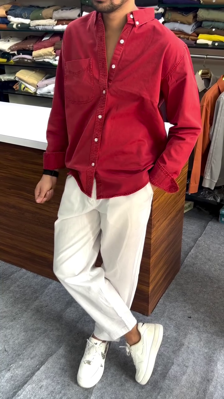 Scarlet Drift Casual Shirt πΊπ | Cloudwalk Contrast Edition