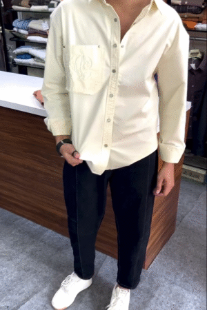 Cream Crest Embroidered Shirt 🧥🧶 | Tailored Soul Edition