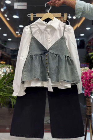 Layered Bloom Peplum Ensemble 🌸👖 | Denim Petal Edition