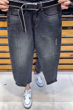 Shadow Grid Utility Jeans ⚫👖 | Belted Motion Edition