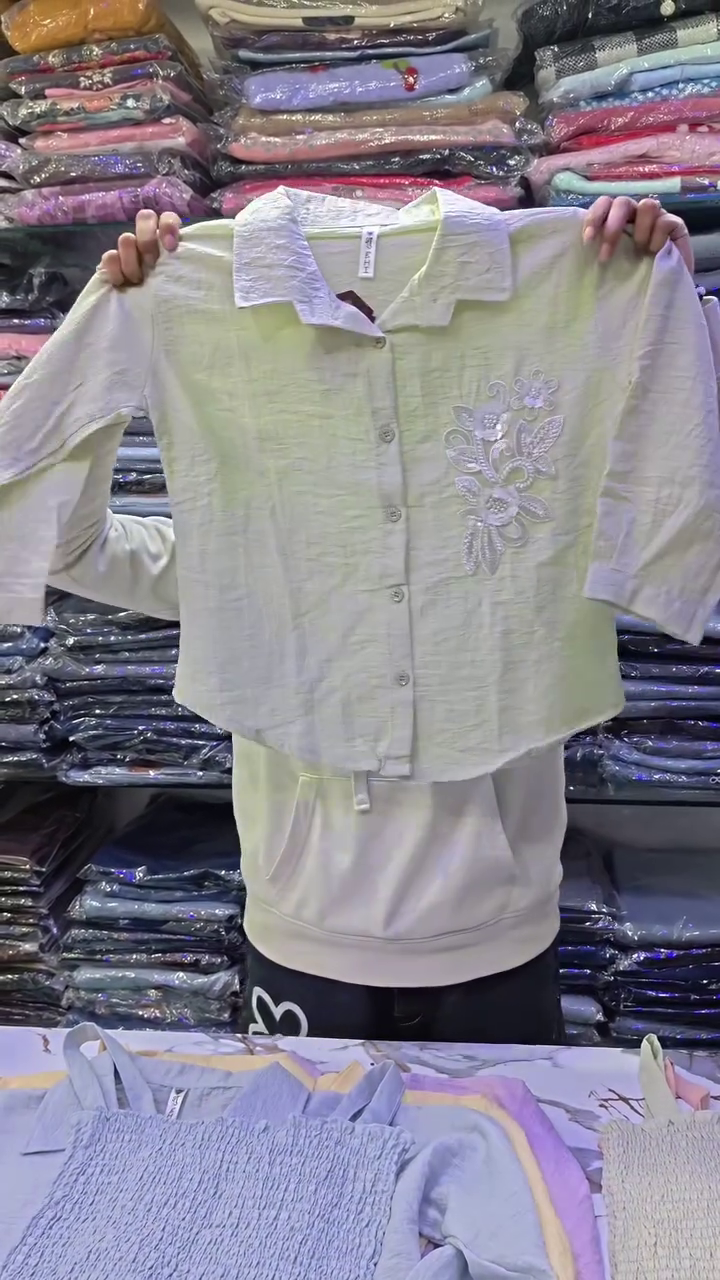 Lavender Dream Long-Sleeved Collared Shirt๐ with Floral ๐ธ Embroidery + Bead โจ Detailing - Image 5