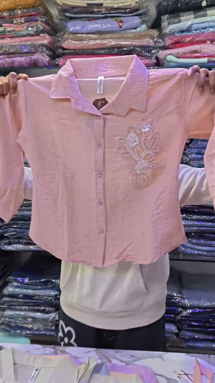 Lavender Dream Long-Sleeved Collared Shirt๐ with Floral ๐ธ Embroidery + Bead โจ Detailing - Image 4