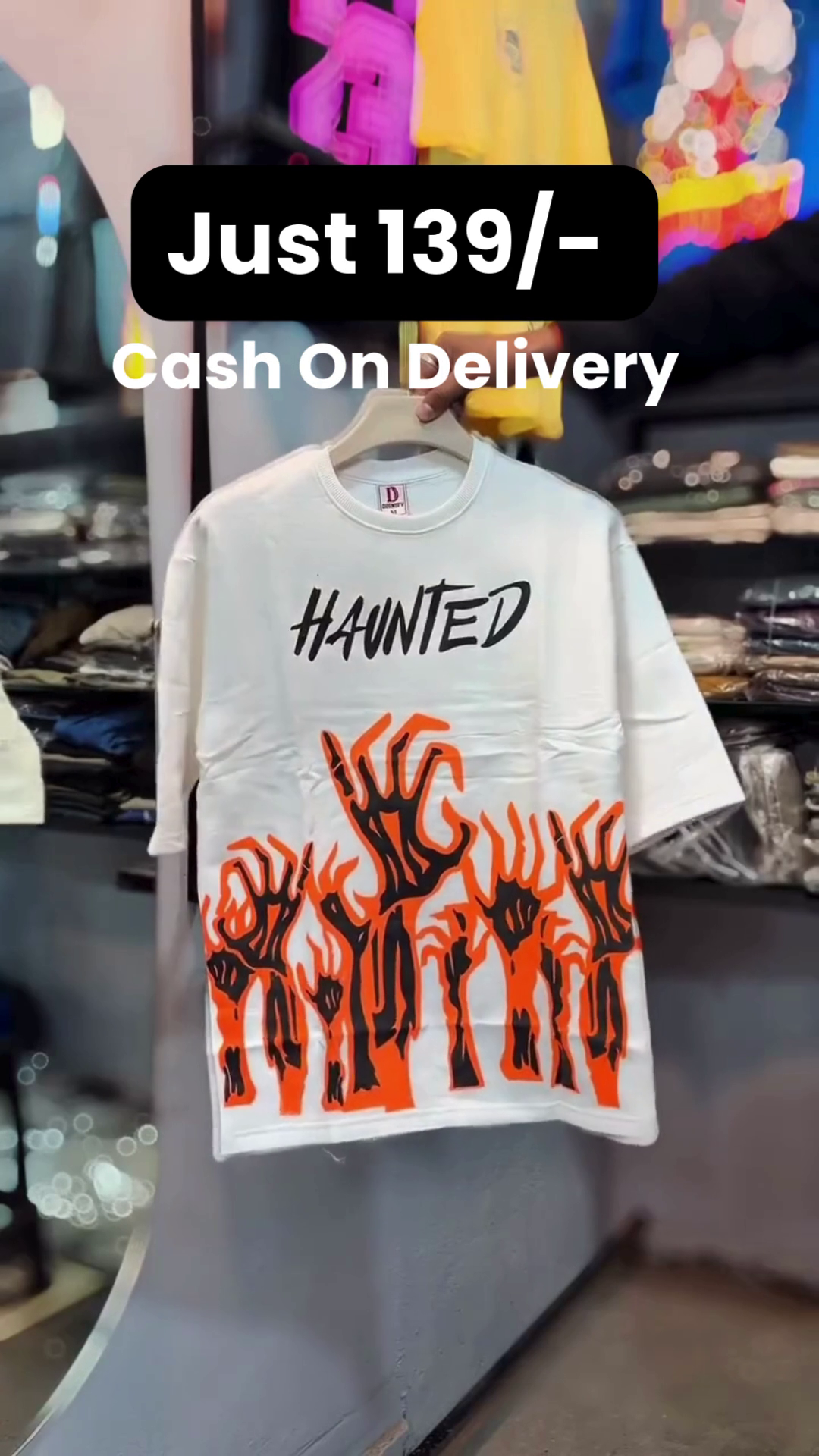 Haunted Graphic White T-Shirt π with Bold Black Typography π€ + Spooky Orange & Black Hands ποΈπ§‘
