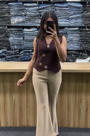 Waistcoat Top with Decorative Floral Metal Buttons &  Pants