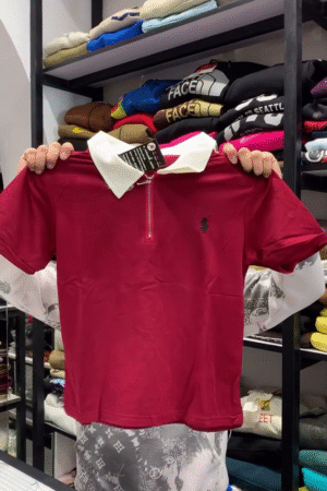 Polo T-Shirt with Contrast White Collar and Top