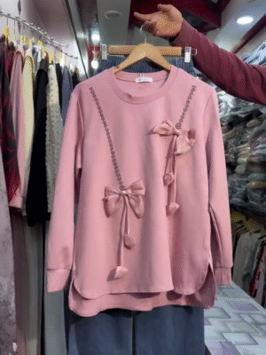 Women Blush Pink Bow Embellished Casual Top | Elegant Daily Wear