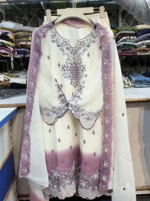Elegant White & Mauve Embroidered Ethnic Suit Set – Festive & Party Wear