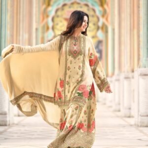 Stylish Chikoo Viscose Embroidered Designer Sharara Plazo Salwar Suit