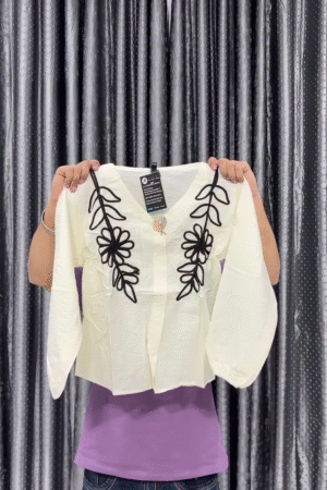 Crop Top with Black Floral Thread Embroidery