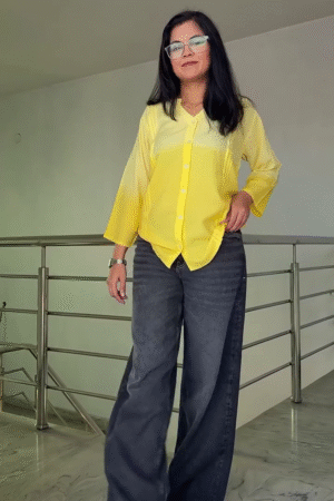 Button-Down Casual Shirt with Relaxed Fit and Three-Quarter Sleeves for Women