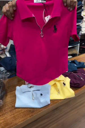 Summer Polo Top with Ring Zipper Detail and Minimal Horse Style Chest Embroidery for Women