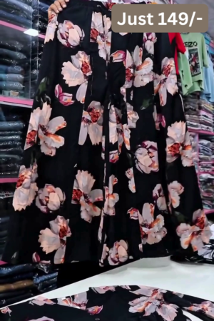 Women Black Floral Printed Flared Skirt | Flowing & Comfortable Daily Wear
