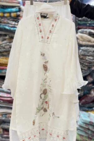 Elegant White Embroidered Kurti Palazzo Set